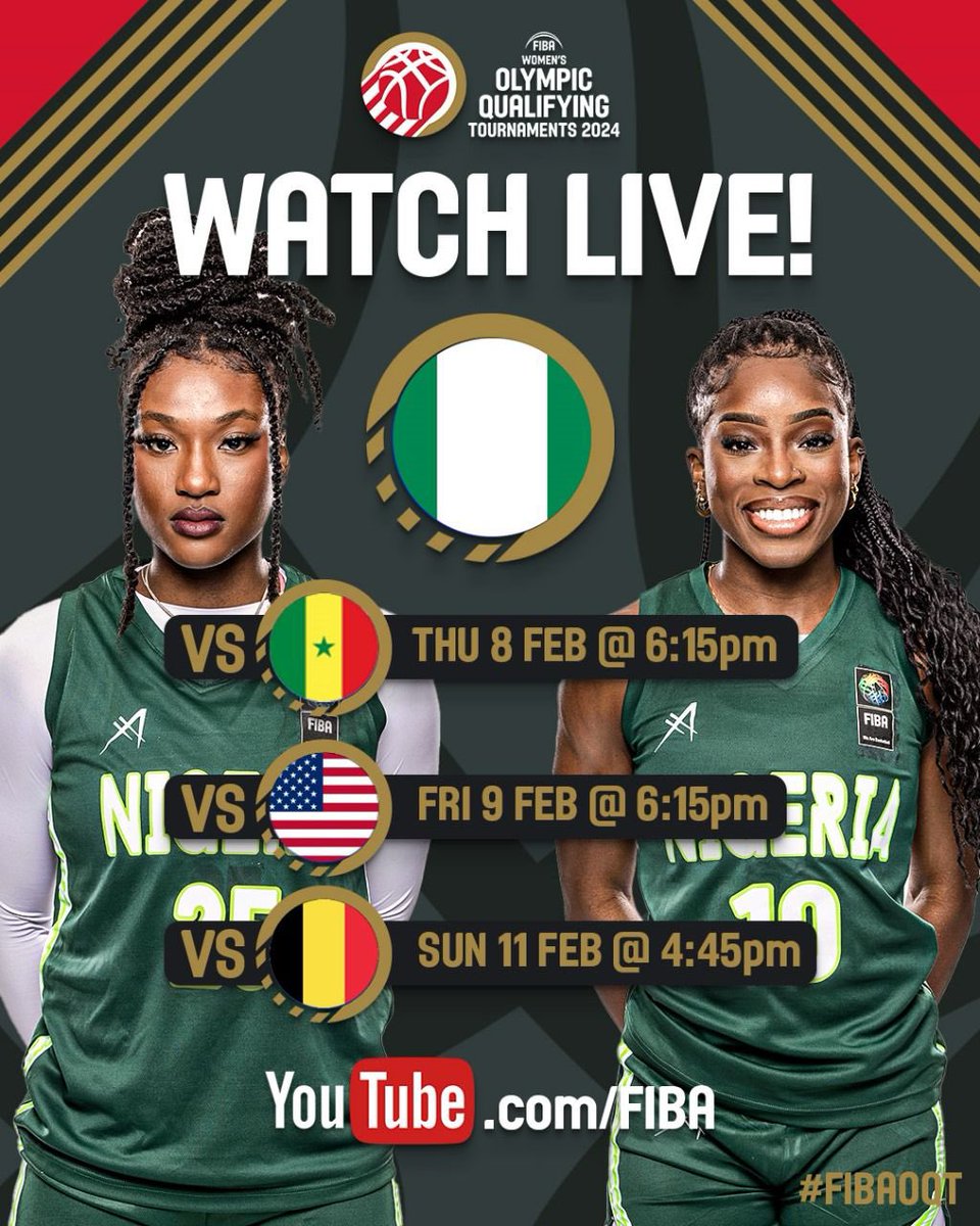 OfficialTNBball's tweet photo. Exclusive to Nigeria: You can catch all our matches @FIBA YouTube channel Live from the 8th -11th of February 2024. #FOQT #otnbball #letsdoittogether #nigerbasketball https://t.co/ZvPckV8EiG