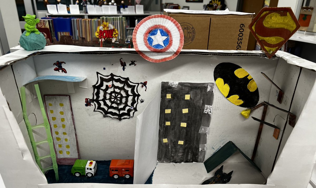 DESReads_Young's tweet image. The Superhero Lairs are starting to arrive! We have some SUPER creative kiddos! #DESisBEST #GCISDLib