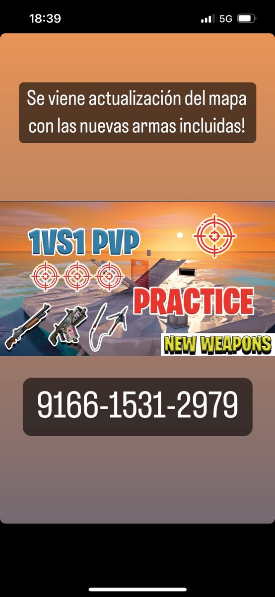 cmdavidgarcia's tweet photo. Pronto nueva actualización del mapa incluyendo las armas nuevas. 
Código del mapa:
9166-1531-2979
Búsqueda por lupa: 
1VS1 PVP PRACTICE https://t.co/1MzmayFeqS