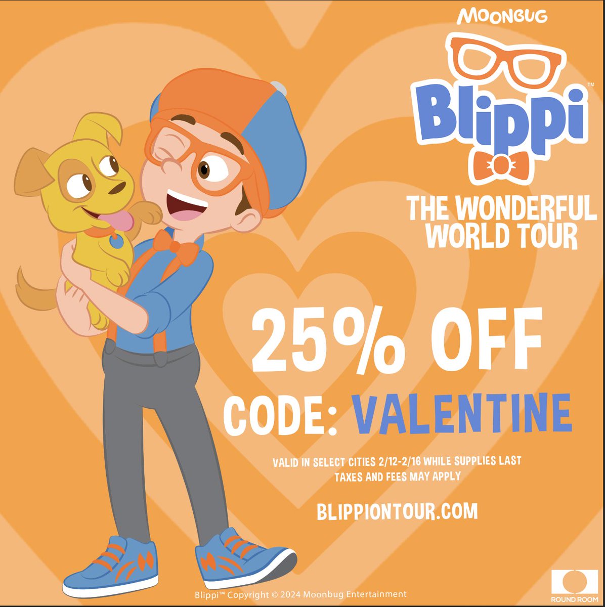 💙🧡Happy Valentine's Day from Blippi & Meekah!💙🧡 Get 25% off tickets to Blippi: The Wonderful World tour coming to the Bell Auditorium on June 25th! Use code VALENTINE and get tickets now 👉 link in bio Offer valid until 2/16 at 11:59pm or while supplies last.