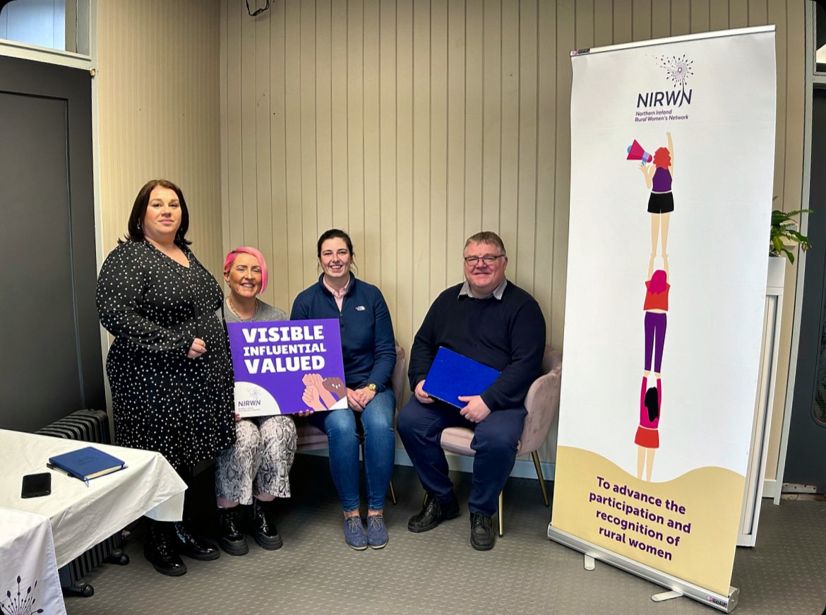 Thank you to @sinn_fein Áine Murphy MLA, Declan McAleer MLA, Vice Chair of the new AERA Committee &amp; Bronwyn for coming to NIRWN today to hear the about priorities and issues rural women would like to see advanced by the new Executive and Committees. 
#Rural #Women #Priorities