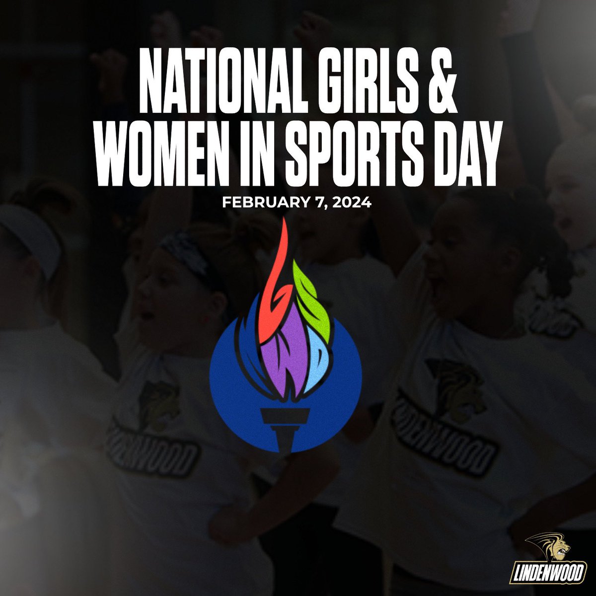 Thankful to have so many strong and empowered women represent <a href="/LindenwoodU/">LindenwoodUniversity</a> 🦁 

Happy National Girls &amp; Women in Sports Day 💪🖤💛

#NewLevel | #NGWSD