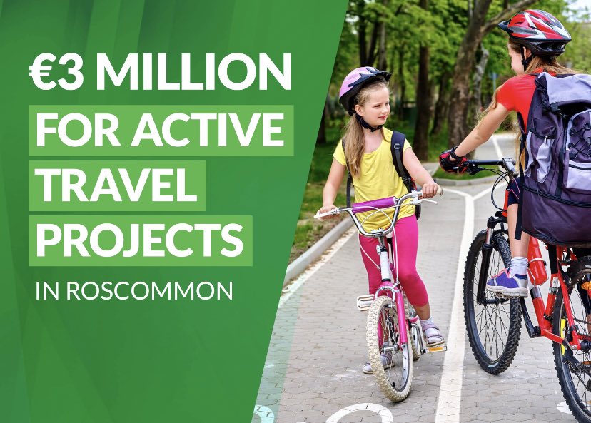 Welcome news that €290m in funding has been allocated to local authorities for walking and cycling infrastructure in 2024. This will include €3,050,000 for County Roscommon. The Active Travel Investment Programme will fund new and existing Active Travel projects.