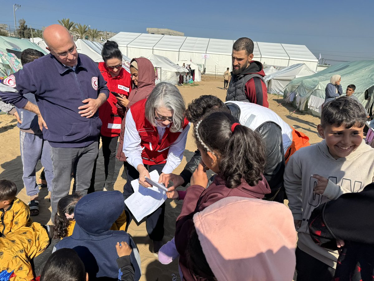KateForbes_IFRC's tweet photo. I visited Gaza today, where I witness the catastrophic and utterly dire conditions first hand. What I saw reiterated that civilians, medical facilities and our Red Cross and Red Crescent teams need protection. Our teams need access to deliver vital-lifesaving humanitarian aid. 

Amidst this tragedy, I also saw hope and dedication too. From the round the clock medical support to special programs for children who’ve lost everything, the @PalestineRCS staff and volunteers show unwavering support in the most difficult circumstances imaginable. 

We also saw the great and complex work of the @EG_Red_Crescent in these challenging circumstances.

What I took away from today’s visit is that this crisis isn’t just about numbers, this is about people and their need for dignity and protection. We must protect the most vulnerable.