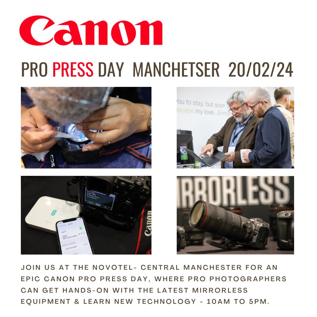 Canon Pro Press Day 20/02/24 is coming to Manchester Central. The day starts at 10am and ends at 5pm. Money Saving Offers !!! If you are a pro in news and sport we look forward to seeing there 😀 Please select your two hour slot from the link below eventbrite.co.uk/e/pro-photogra…