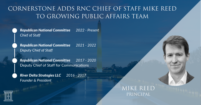 CGAGroup's tweet photo. Welcoming RNC Chief of Staff @reed1311 to our Public Affairs team! Complementing the addition of the DNC Fmr. Chief of Staff @Hymamoore, Mike expands our bipartisan communications, offering a unique political network to help clients with messaging on both sides of the aisle.