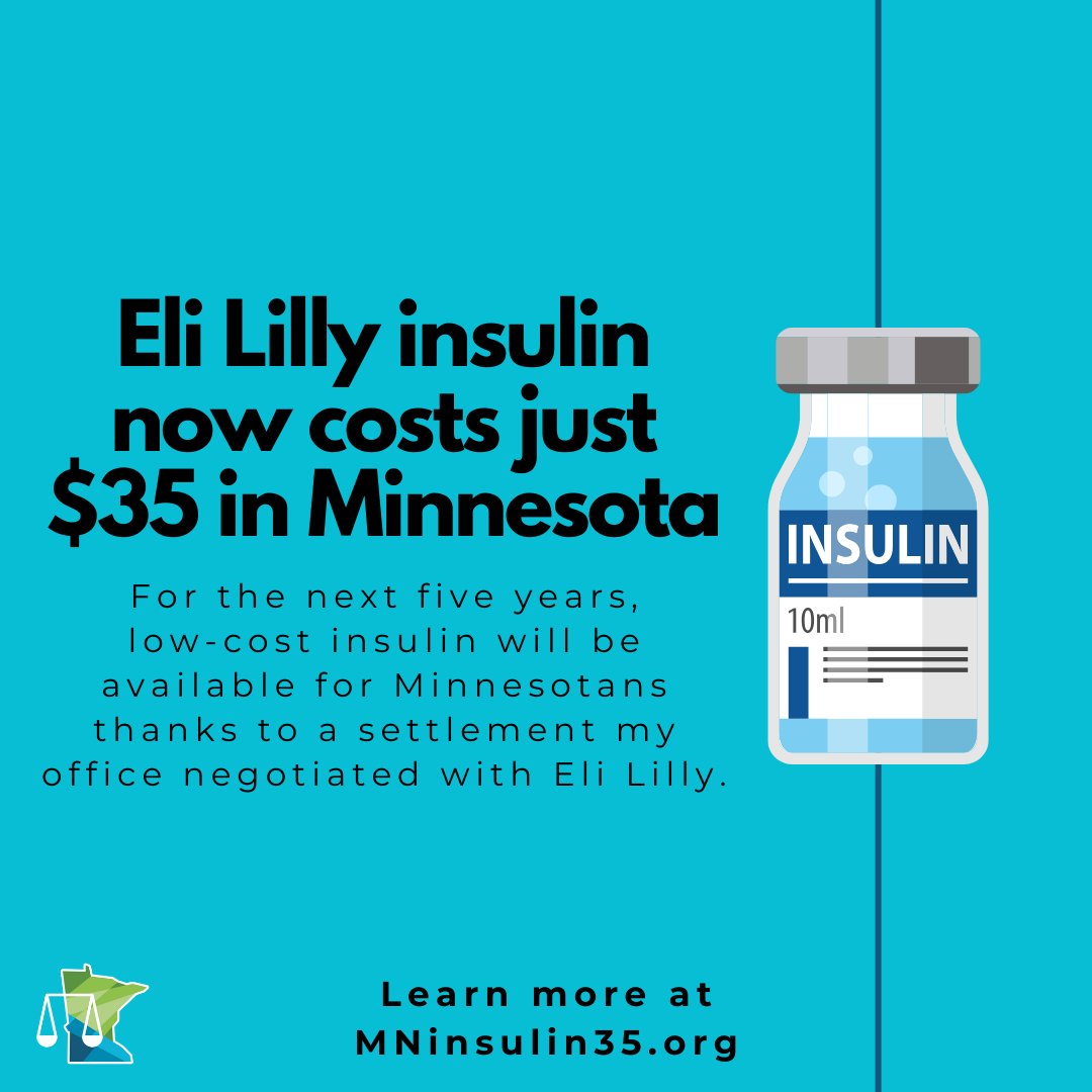 BREAKING: As of today, Minnesotans with or without insurance can buy Eli Lilly insulin for just $35 for the next 5 years. Learn how at MNinsulin35.org. I'm so proud of this settlement deal and all it will do to help so many Minnesotans afford their lives. #insulin4all