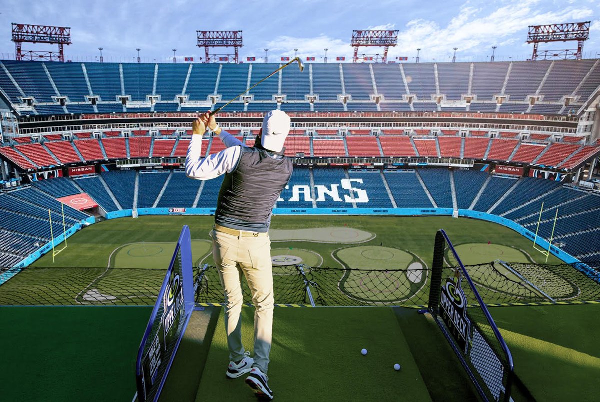 Play a fun round of golf in Nissan Stadium on March 8-9! 🏌️ Tee times are open NOW for Upper Deck Golf ⤵️ ⛳️ » upperdeckgolfing.com/nissanstadium/