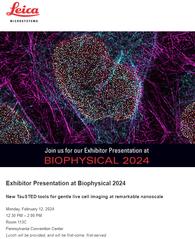 Dear biophysicist friends, it's time of the year :) 
If you are attending #BPS2024 stop by booth #401 and learn the new <a href="/LeicaMicro/">Leica Microsystems</a> TauSTED tools! My wonderful Leica colleagues and I will be there and share what Gentle Live Cell Imaging at Remarkable Nanoscale could mean to you!!