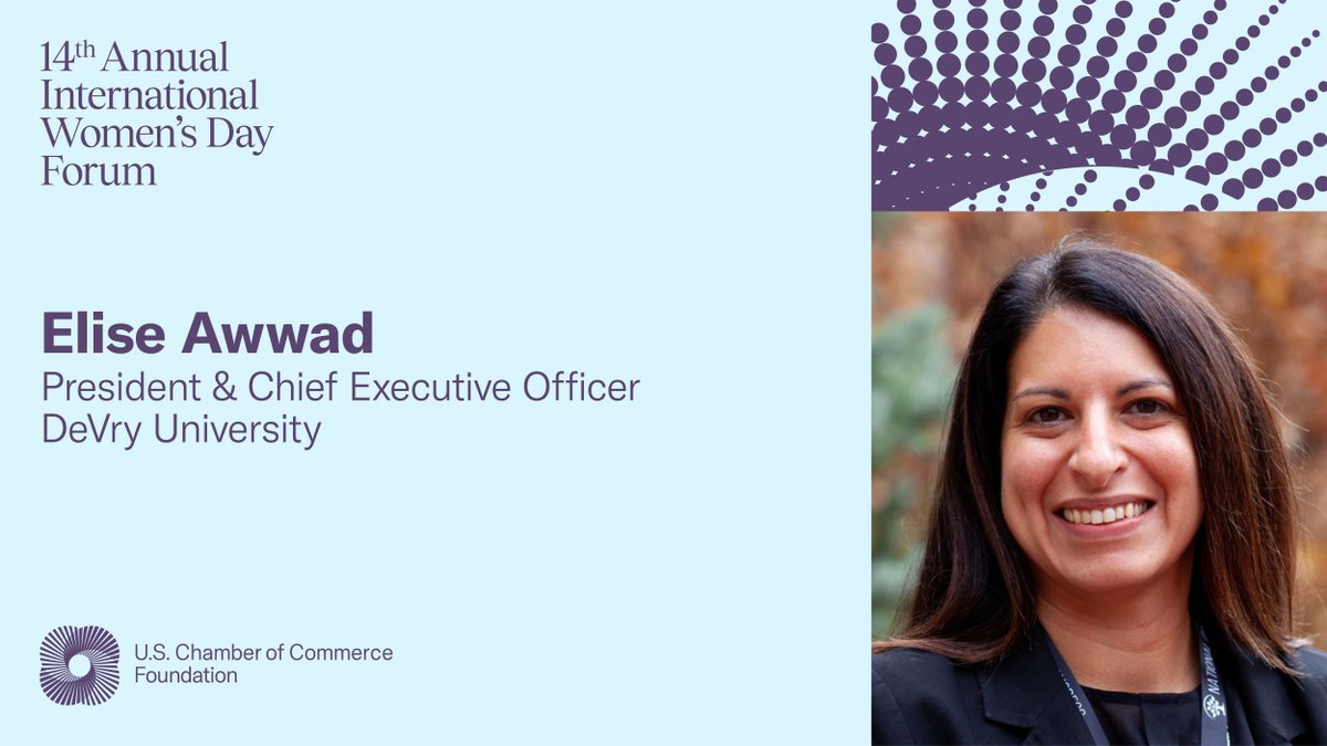 #Women play an important role in the STEM field. @devryuniv President and CEO Elise Awwad will share with @USCCFoundation how #DeVry is helping to close the gender gap.

Register now to hear her mainstage Purpose Talk at #IWDForum on February 28: uscc.foundation/3RH0Nan