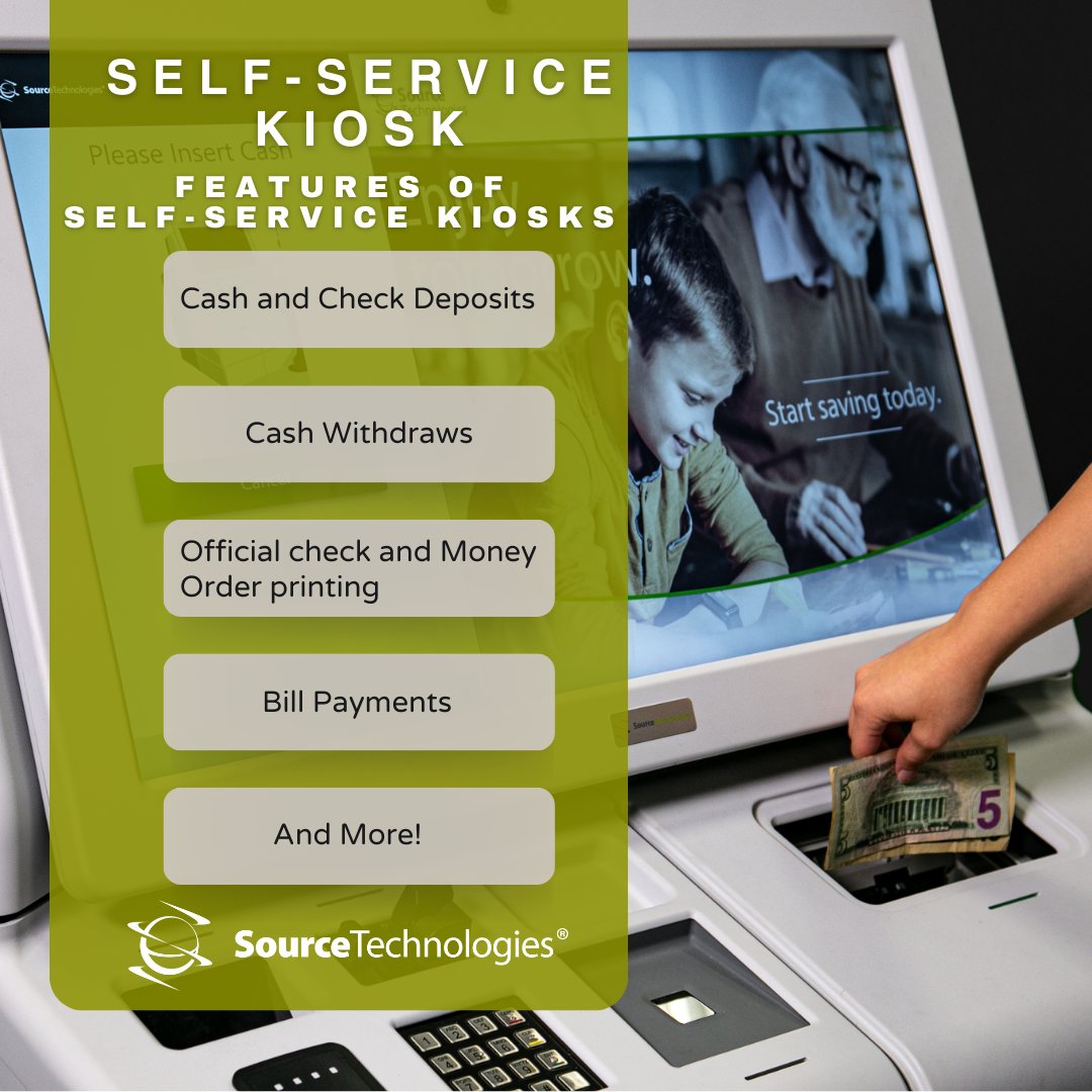 SourceTechnolo4's tweet image. Banking self-service kiosks aim to bridge the gap between online and in-branch services while connecting to consumers and enhancing their overall banking experience. #SourceTechnologies #PTM #Kiosk