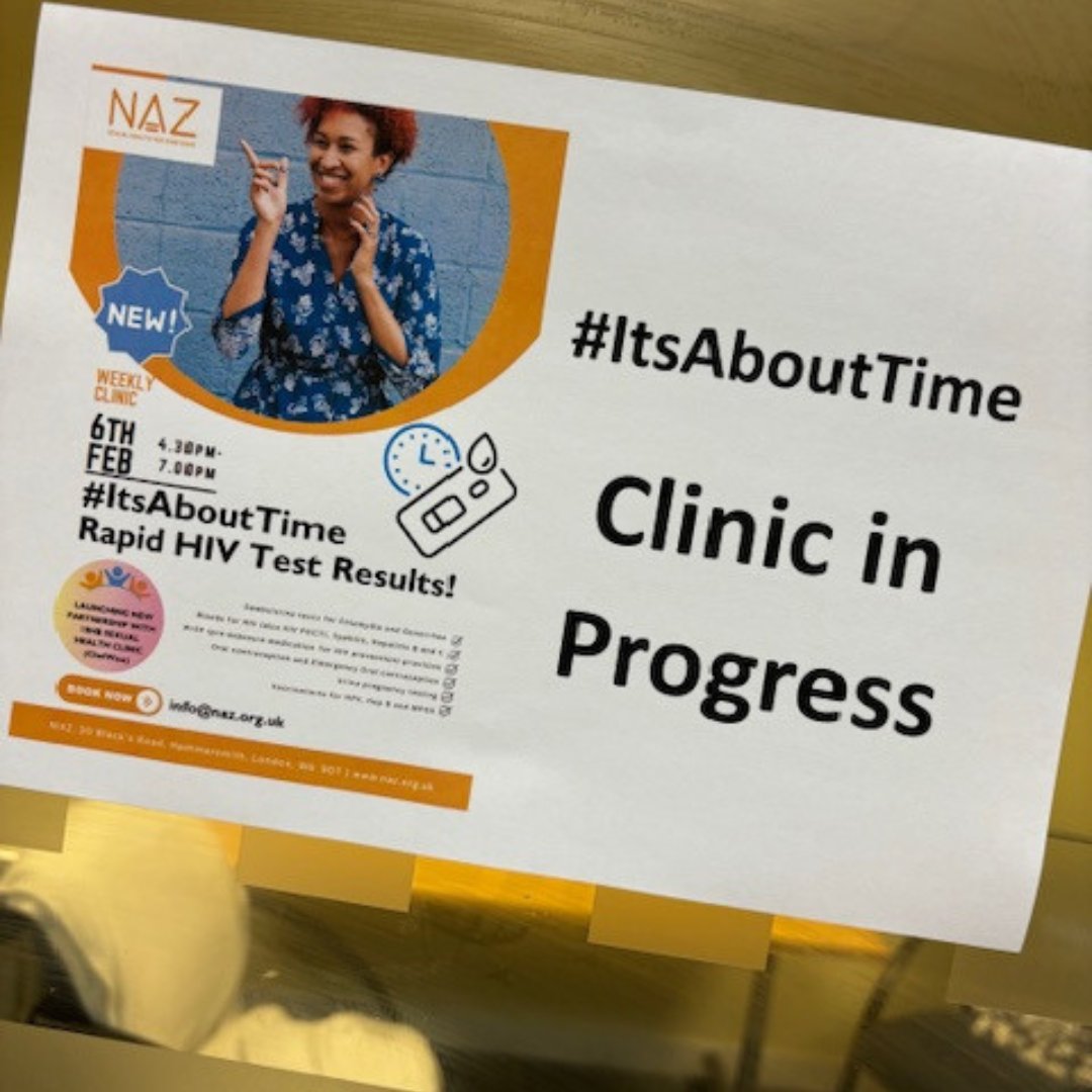 Thanks to Gabby Monk at @10HBHealth, for kicking off our #ItsAboutTime partnership for #HIVTestingWeek. Looking forward to the clinic progressing! Pop into NAZ for a discreet and hassle-free full sexual health screen. 👇🏾 naz.org.uk/its-about-time