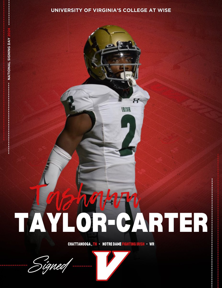 NDChattAthletic's tweet photo. Congratulations to Notre Dame student-athletes Justin Baker @justinbakerr_ and @TayCarterDos for their commitment to continue their playing careers @UVAWiseCavsFB this coming fall. Notre Dame will host a signing celebration for these athletes and others on April 17th. https://t.co/fiXHRDXs9F