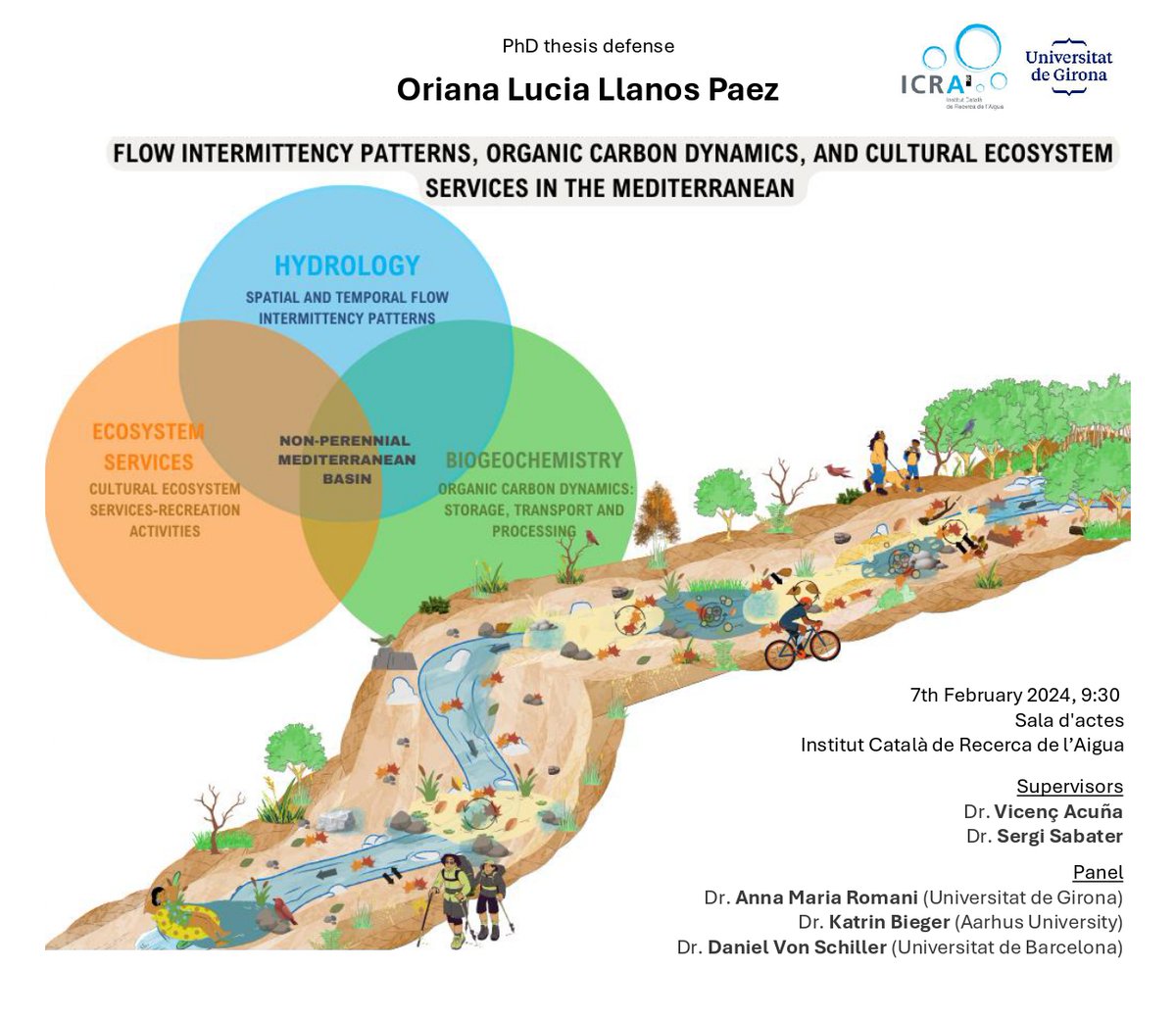 👏📣Oriana Llanos ha defensat aquesta setmana exitosament la seva tesi 'Patrons d'intermitència de flux, dinàmica del carboni orgànic i serveis dels ecosistemes culturals al Mediterrani'. Moltes felicitats!

Som <a href="/iCERCA/">Centres CERCA</a>