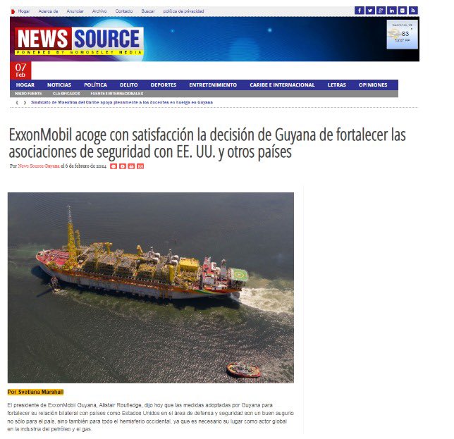 Venezuela rechaza declaraciones amenazantes del pdte de la Exxon Mobil, Alistair Routledge. Esta trasnacional energética no solo se subroga la soberanía de Guyana, gobierna a las altas autoridades de ese país, alienta la ilegítima vía de la Corte Internacional de Justicia en