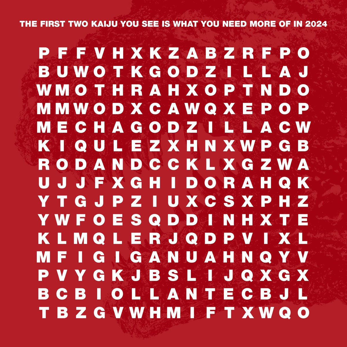 The first two Toho kaiju you see is what you need more of in 2024. Go! #wordsearch