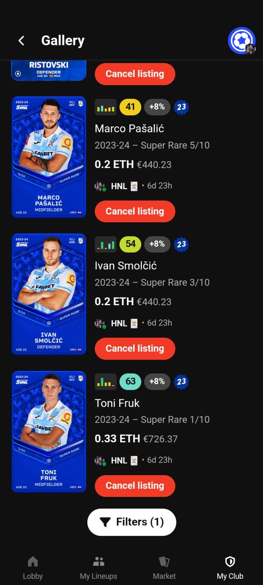 DejanStarcevic4's tweet photo. My thoughts on the update :
1)SR for sale 🥳
2)I will try :
Rare ➡️ (340 ,390)pts
Limited ➡️ (390)pts
I have a good exp on the Rijeka collection and because of that I will focus on the rare and limited CAP 240 (because i love play sorare)🤷
#hnl #sorare #treshold #Disappointed https://t.co/s0ep9ae6Xj