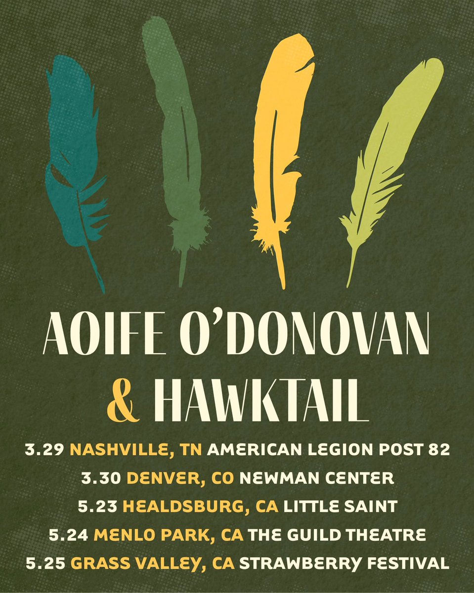 Can’t wait for these shows with @odonovanaoife this Spring! Denver, Little Saint and Strawberry Festival are on sale TODAY! Nashville, The Guild Theatre presale begins tomorrow with the code “Friends” (on sale on Friday) 🪶 🪶 🪶 🪶