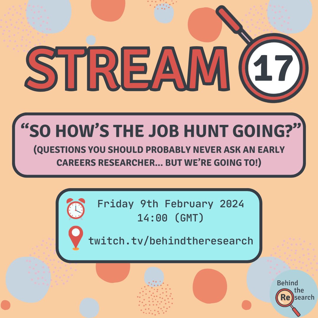 📣STREAM ANNOUNCEMENT📣 Behind the Research is back on Friday at 2pm over on Twitch with our very first “Meet the People” stream of 2024🥳 We’ll be chatting to Ben, a SAMBa Alumni about Post Docs abroad and the dreaded job search. Please do come along and have a chat!