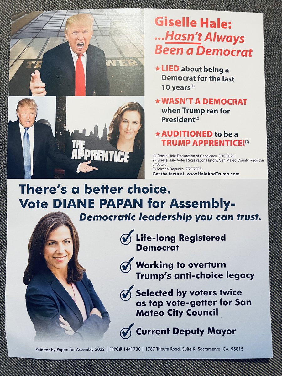 Seema Patel (@cupcakerobot_) on Twitter photo Remember when Papan attacked <a href="/gisellemarie/">Former Mayor Giselle Hale</a> as "not a real Democrat" because her voter registration accidentally got changed to NPP when she changed her name, and because she auditioned for the Apprentice in her 20s?
Now Papan is endorsing an election denying Trumper? Remember when Papan attacked <a href="/gisellemarie/">Former Mayor Giselle Hale</a> as "not a real Democrat" because her voter registration accidentally got changed to NPP when she changed her name, and because she auditioned for the Apprentice in her 20s?
Now Papan is endorsing an election denying Trumper?