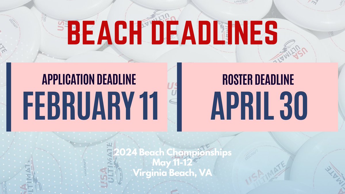 The application deadline for the 2024 #USAUBeachChamps is this Sunday! For more information, review the links below. 2024 Beach Guidelines: usaultimate.org/beach-ultimate… Apply Here: surveymonkey.com/r/BeachChamps2…