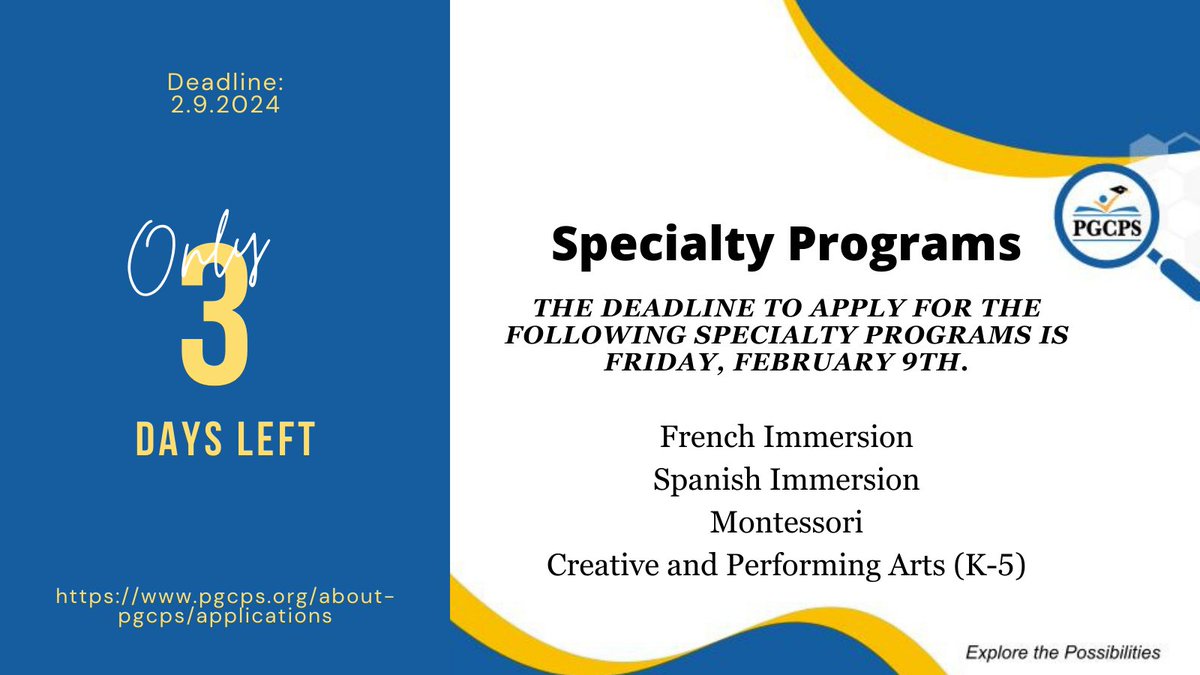 The Specialty Programs lottery application window closes Friday, February 9th. Apply today at pgcpsmdc.scriborder.com