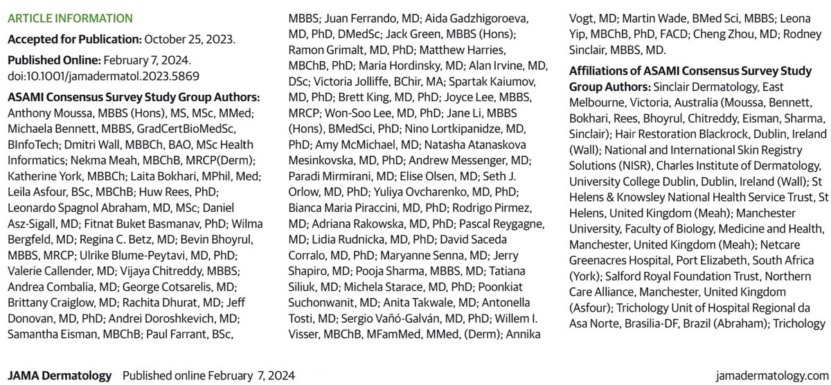 Published 😀 
Global #eDelphi on factors influencing #AlopeciaAreata severity beyond scalp hair loss inc. duration, relapse, Rx response, life quality &amp; psych impact
This will shape the Alopecia Areata Severity &amp; Morbidity Index #ASAMI  enhance assess &amp; Rx jamanetwork.com/journals/jamad…