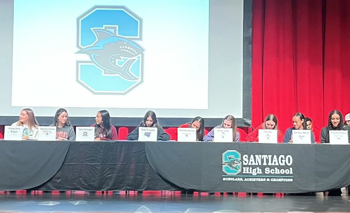 santiagoGsoccer's tweet photo. Great day to be a Shark! Nine girls soccer Seniors celebrated today-moving on to the next level!  Congratulations Danny Bard, Mychael Carbon, Ciara Caringal, Torie Delgado, Bri Garcia, Gracie Kelly, Ava Koss, Katrina Marsh, &amp; Bri Norman @Inland_Sports @IE_Varsity @SantiagoSharks https://t.co/yTcIS95Ijk