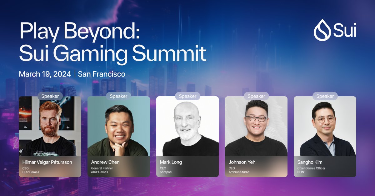 SuiNetwork's tweet photo. 🎮We're excited to unveil some of the speakers for the #PlayBeyond: Sui Gaming Summit!

🎙️@HilmarVeigar, CEO at @CCPGames
🎙️@AndrewChen, General Partner at @a16zGames
🎙️@MarkLengthy, CEO at @playSHRAPNEL 
🎙️Sangho Kim, Chief Games Officer at @PebblePlay
🎙️@Johnson_ambrus, CEO at @AmbrusStudio

Register now for the (free!) event:
https://t.co/JqzhZ4IaHz