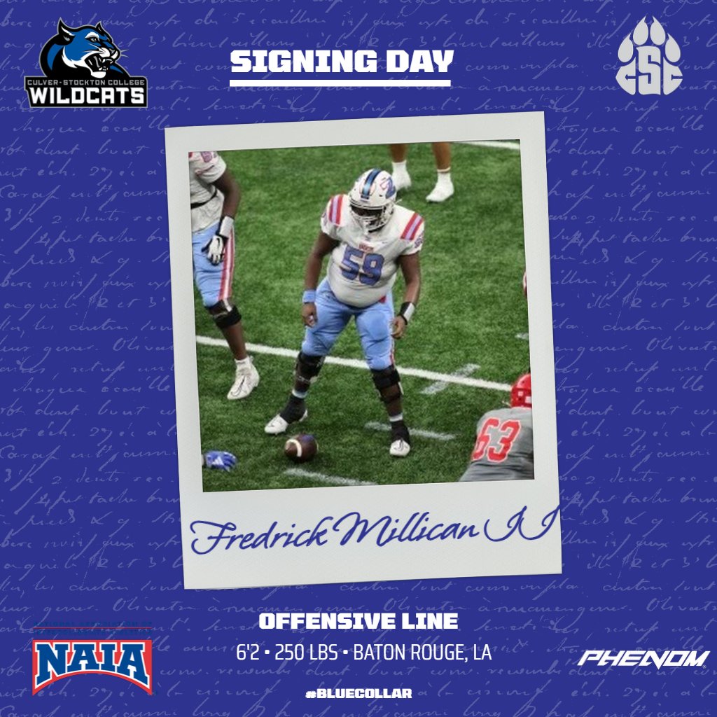 CSCwildcatsFB's tweet photo. The newest #BlueCollar addition to the Wildcats, welcome home Fredrick Millican II.

#NSD24 | #WhoWeAre | @deuce_millican1 https://t.co/ezPwwFFtfA