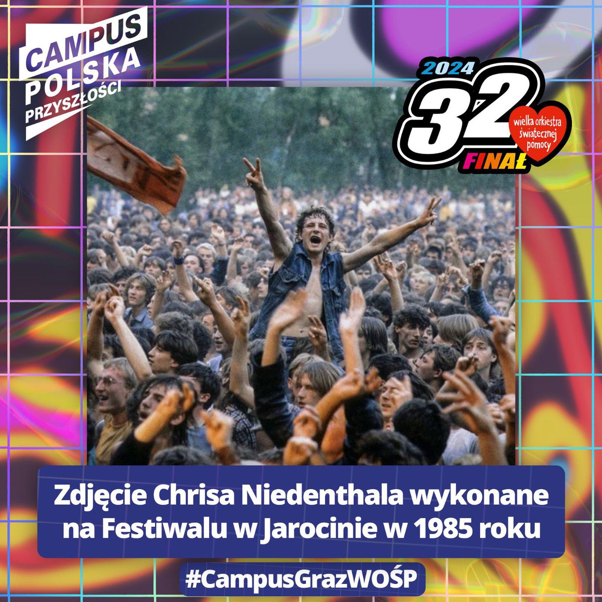 Na campusowych aukcjach na rzecz @fundacjawosp znajdziecie prawdziwe perełki! Jedna z nich to oryginalne zdjęcie autorstwa Chrisa Niedenthala, które wykonał podczas festiwalu w Jarocinie w 1985 roku! Nie przegapcie takiej okazji!❤️ allegro.pl/oferta/chris-n…