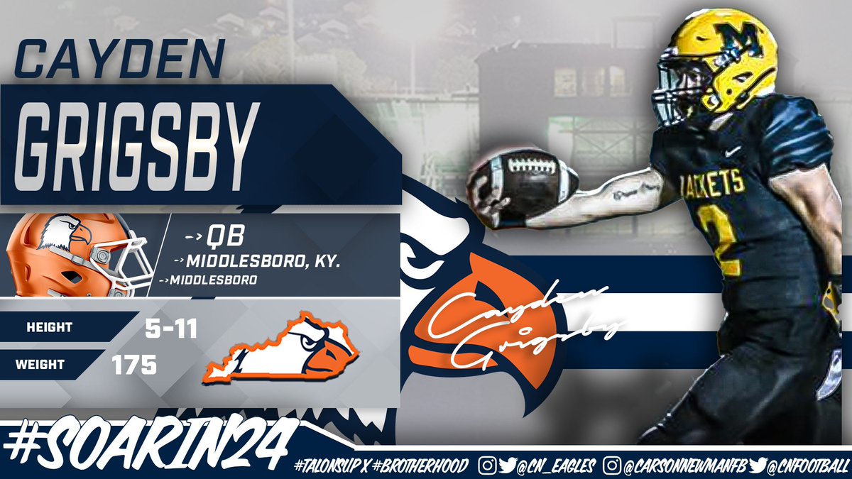 CN_Eagles's tweet image. 🖋️ #️⃣3️⃣1️⃣

Cayden Grigsby – 5-11 – 175 – QB – Middlesboro, Ky. – Middlesboro - @Cgrigs2 

📋 bit.ly/2024CNFBnsd

#CNNSD24 #SoarIn24 | #TalonsUp x @cnfootball