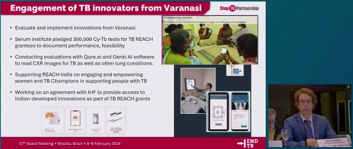 Our Board session on Innovations for the TB Response has started with @stoptb's Dr. Jacob Creswell briefing the board on our work to drive new TB innovations, such as handheld x-rays, POC non-sputum tests, and collaborating with Google Deep Mind on AI diagnosis. #endtb