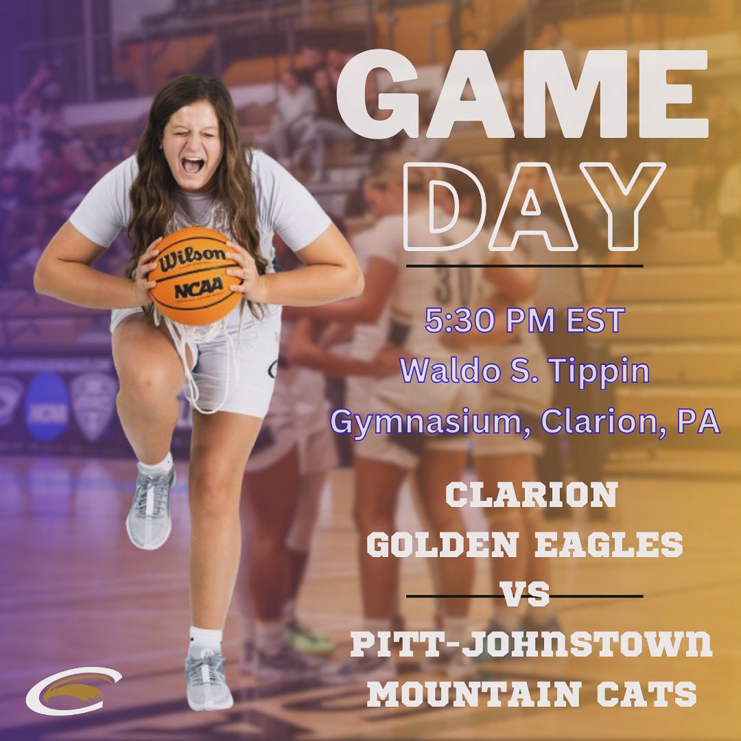 GET LOUD📣 IT’S GAME DAY IN CLARION 🔵🟡 Clarion Golden Eagles 🦅 VS Pitt-Johnstown Mountain Cats 📍- Waldo S. Tippin Gymnasium, Clarion, PA ⏰ - 5:30 PM EST 📺 - psacsportsdigitalnetwork.com/?B=704927 📊 - clariongoldeneagles.com/sidearmstats/w… #WingsUp #GameDay #PSAC #defend #womensbasketball