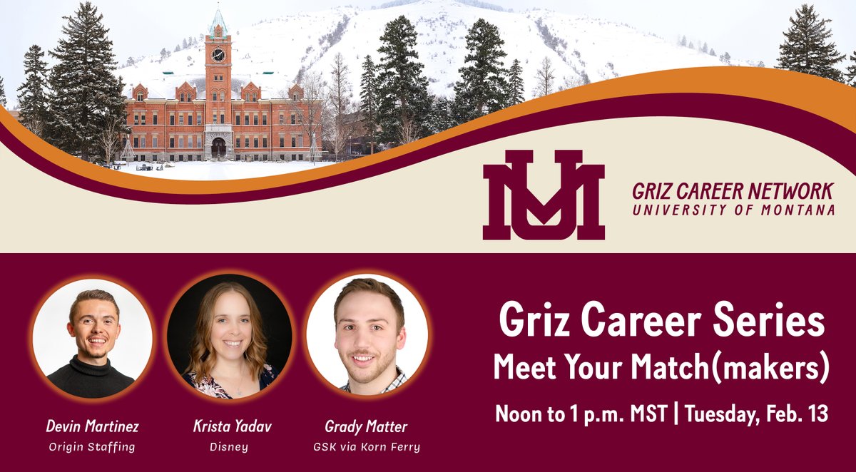 Grizzlies, you don't want to miss the upcoming @grizalum workshop: '𝙈𝙚𝙚𝙩 𝙔𝙤𝙪𝙧 𝙈𝙖𝙩𝙘𝙝(𝙢𝙖𝙠𝙚𝙧𝙨)' Gain valuable insights into the recruiting industry & learn how to stand out as a top candidate. Sign up today ➡ bit.ly/gcs-match