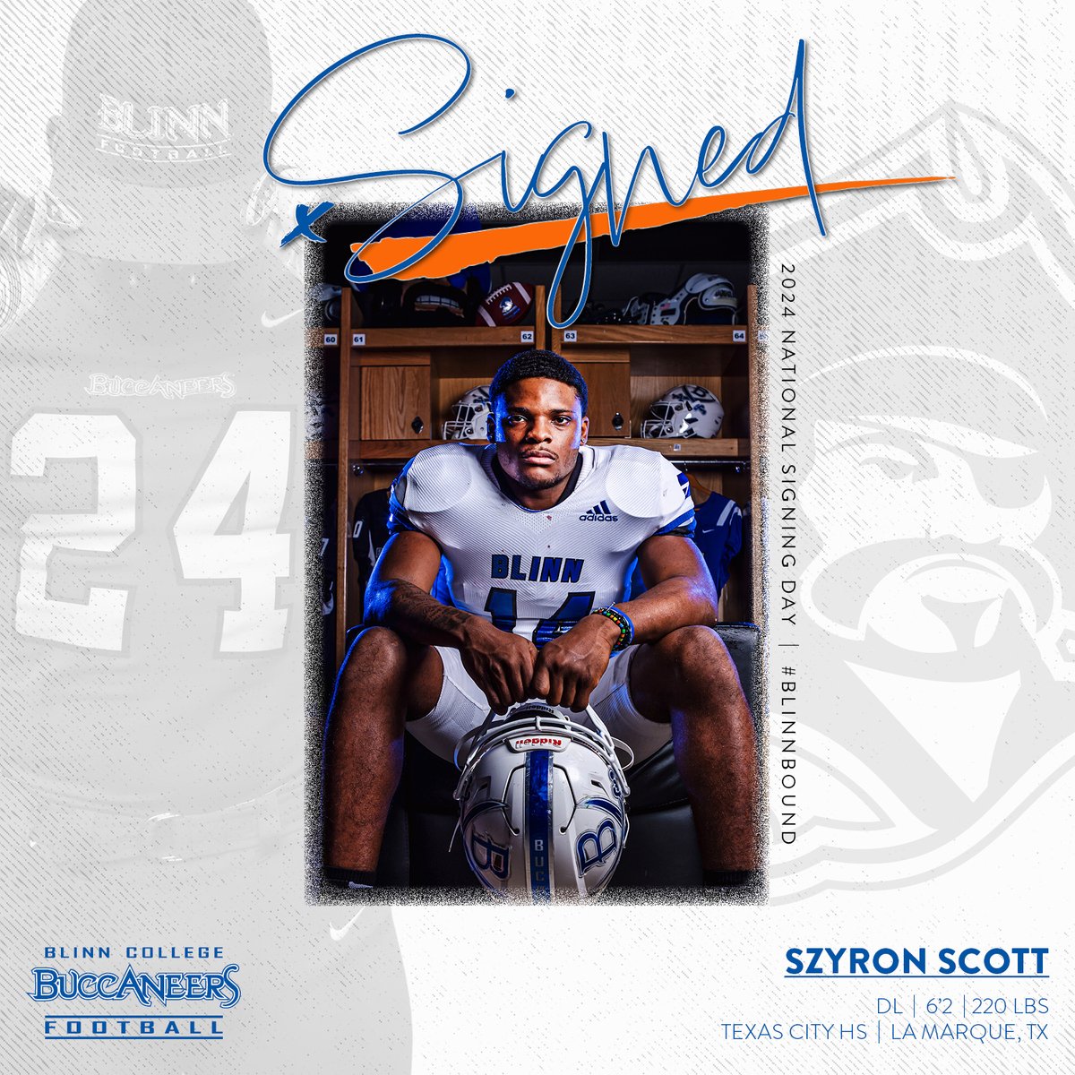 RISE UP AND WELCOME our newest Blinn Buccaneer Szyron “Zee” Scott (<a href="/ZeeScott7/">Zee Scott</a>)!!🟦⬜️⚔️🏴‍☠️