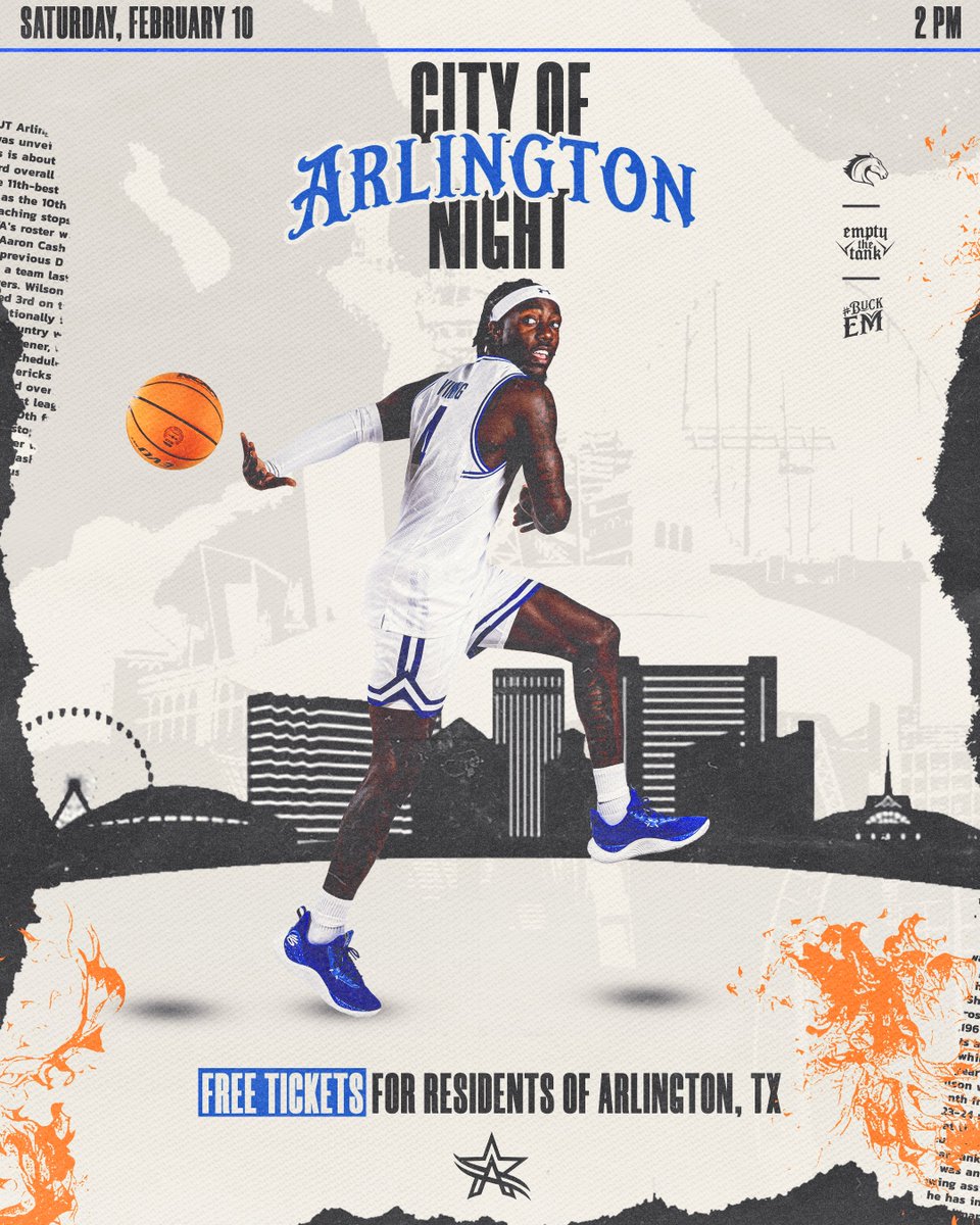 SATURDAY 👉 @CityOfArlington residents receive 🆓 tickets for our game with Stephen F. Austin at 2 PM‼️ Simply visit the @UTACollegePark Box Office and show your ID! @UTAMAVS || #BuckEm🐎