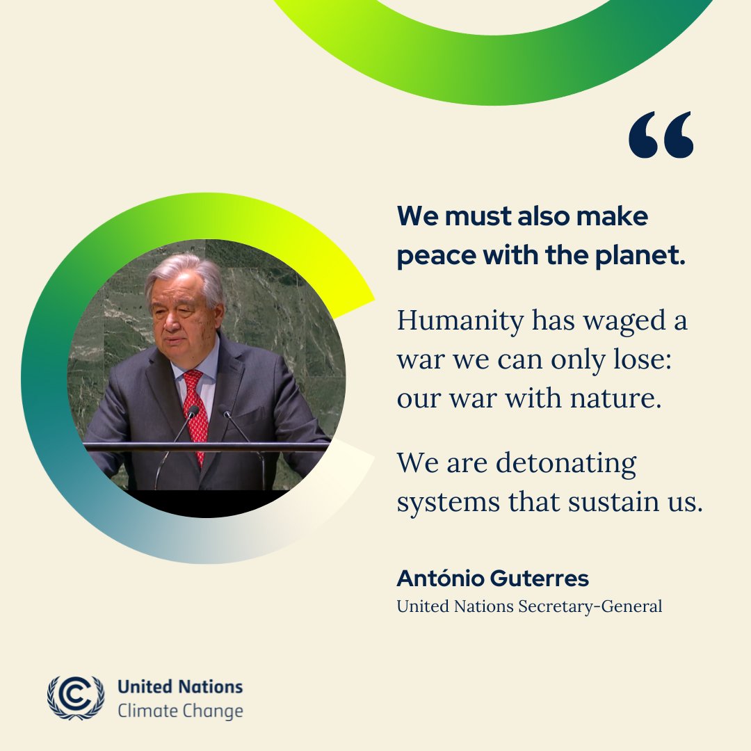 UNFCCC's tweet photo. "The fossil fuel era is on its last legs.

The renewable energy revolution is unstoppable.

But we must act this year to ensure that the transition is just for people and planet."

UN Secretary-General @antonioguterres on 2024 priorities at the UN General Assembly https://t.co/kCc64M4rwG