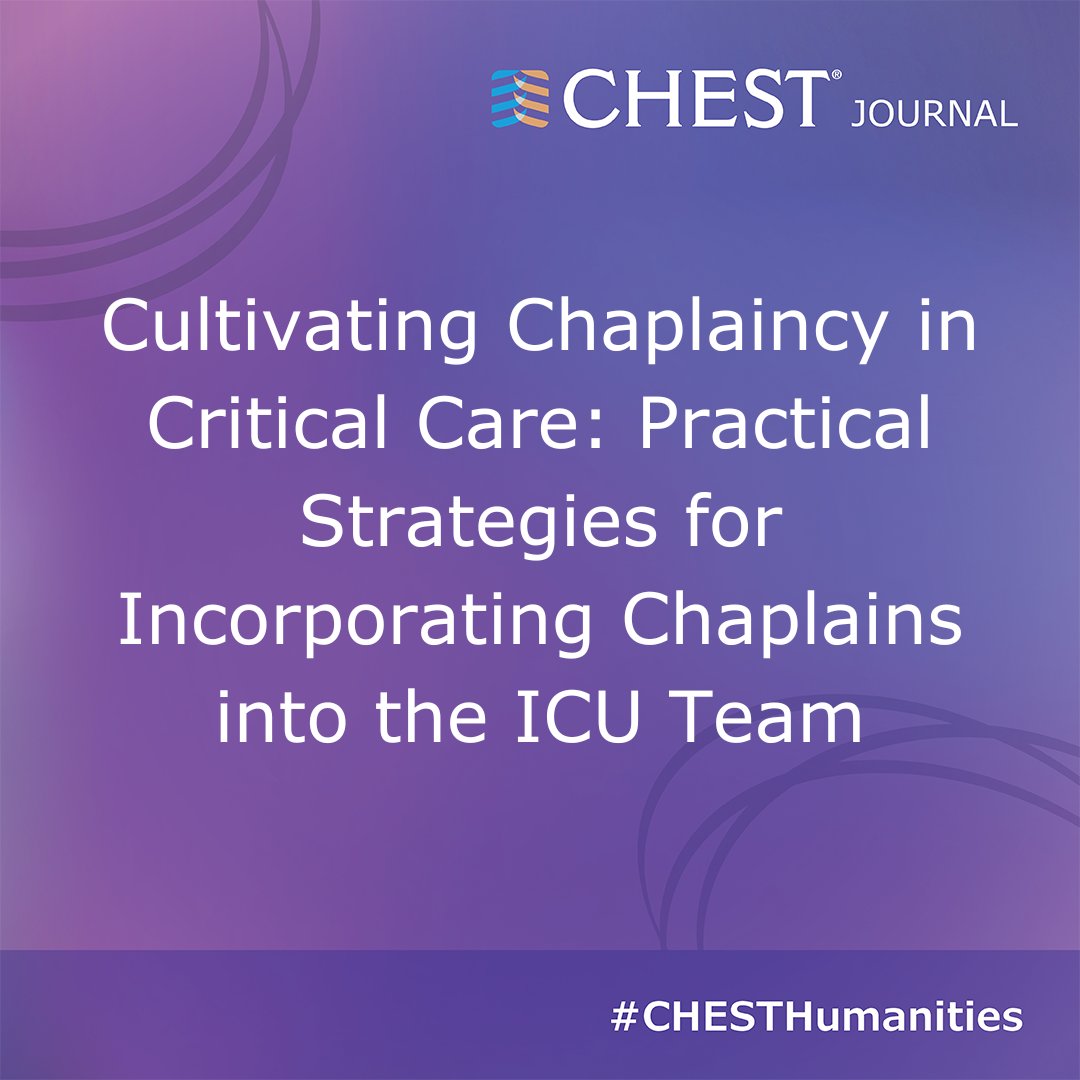 The latest #CHESTHumanities article describes the chaplaincy roles within the Beth Israel Deaconess Medical Center and Harvard Medical School MICU and how this innovative framework thrives. Read the article in the February <a href="/journal_CHEST/">CHEST® Journal</a> issue: hubs.la/Q02kckM20
#MedTwitter