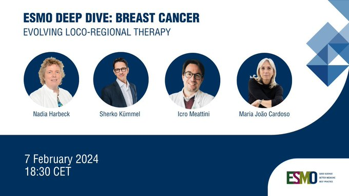 🆕@myESMO Deep Dive in #BreastCancer is now 🔛

📢#Locoregional tx session chaired by Dr #NadiaHarbeck
✔️Axilla management by Dr #SherkoKuemmel
✔️#Radiation therapy breakthroughs by Dr @Icro_Meattini
✔️Breast #Surgery & reconstruction by Dr @mjcard1964

#ESMODeepDive #bcsm
