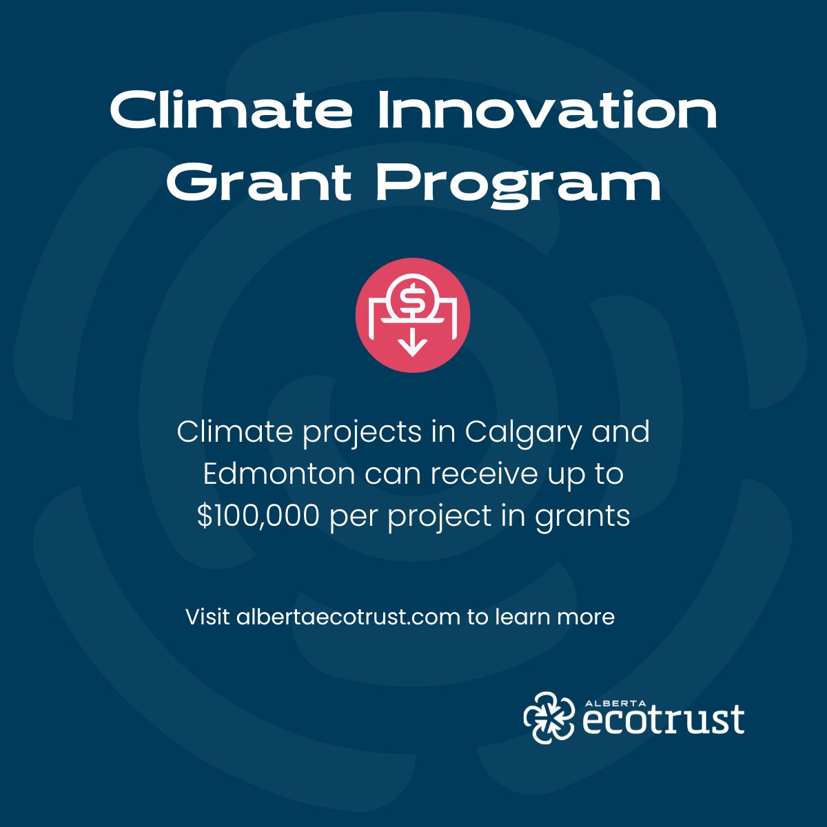 Our Climate Innovation Grant Program is now open for expressions of interest! Up to $100K/project is available for climate mitigation projects in Calgary and Edmonton. Apply before midnight on Feb. 26 (MT) Learn more at: bit.ly/3Om0aAL