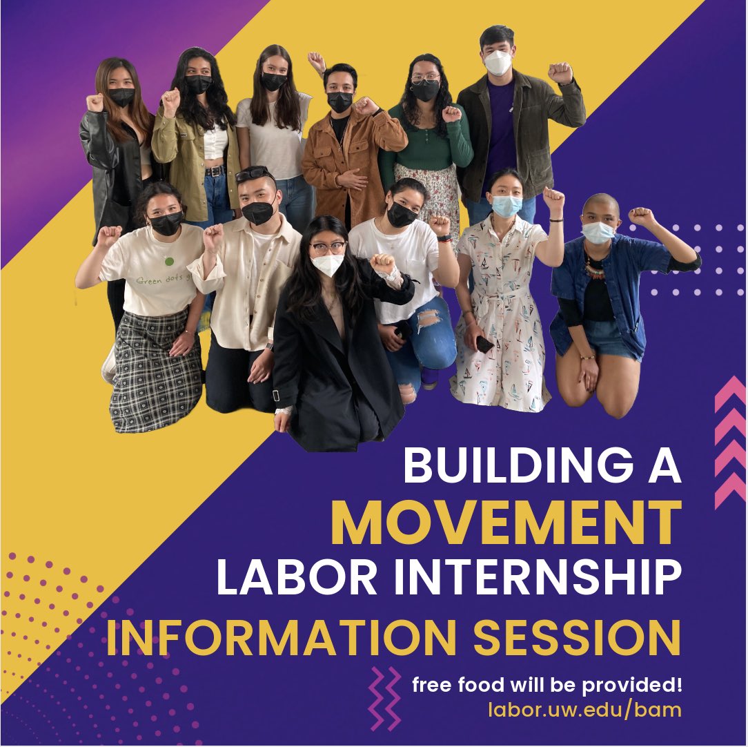 UWBridgesCenter's tweet image. Join us this Friday Feb. 9th for our Building A Movement Info Session in Smith Hall Room 320 from 1-2pm! #buildingamovementinternship #labormovement #communityorganizing