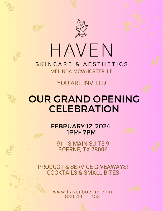 SHOUT OUT to Haven Skincare &amp; Aesthetics! They provided breakfast for the staff last week along with 25% off coupons and did a staff drawing for a $200 gift certificate. GRAND OPENING CELEBRATION is 2/12, be sure to attend! havenboerne.com