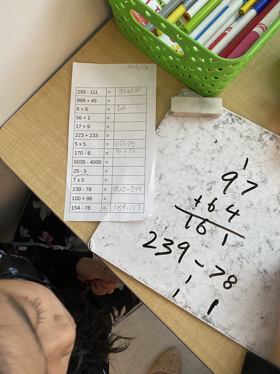 MsMacInClass's tweet image. Yesterday, 2/3A were tasked with writing 2 expressions with the same value. I put one of them up around the classroom, and typed the other one into a doc. Self-differentiated purposeful practice. Great focus and perseverance!