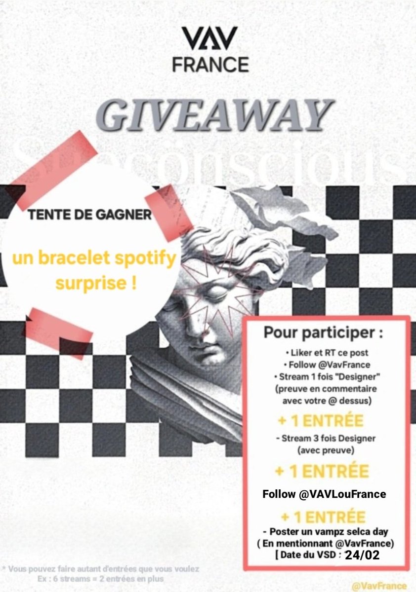 VavFrance's tweet photo. [ VAV FRANCE STREAM PARTY ]

Nous voilà de retour avec une nouvelle Stream party et plein de lots à gagner ! 
Pour cette première édition, tentez de remporter un bracelet spotify !

Fin du giveaway : le 28 février 

Suite en commentaire https://t.co/4k6hSv1AqI