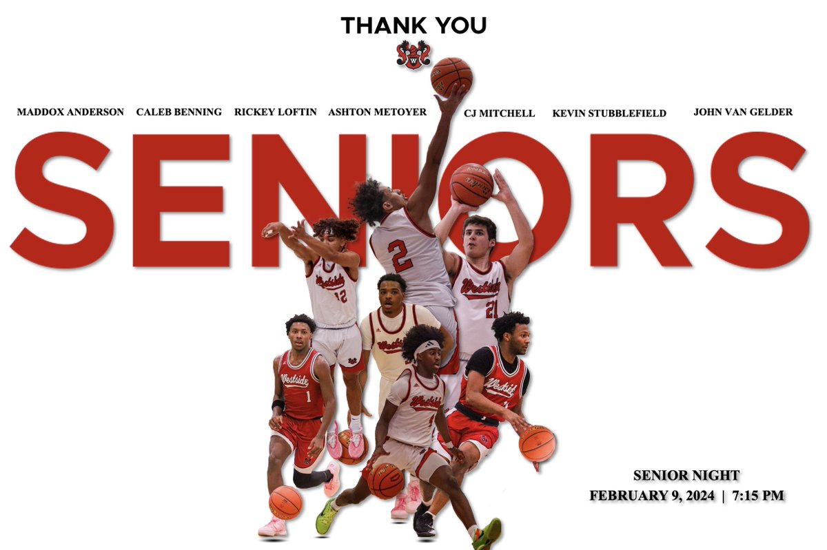 🔴𝐒𝐄𝐍𝐈𝐎𝐑 𝐍𝐈𝐆𝐇𝐓🔴

Please join us this Friday night at Westside High School as we celebrate our seven seniors. A brief ceremony will be held in their honor between the boys and girls games!
