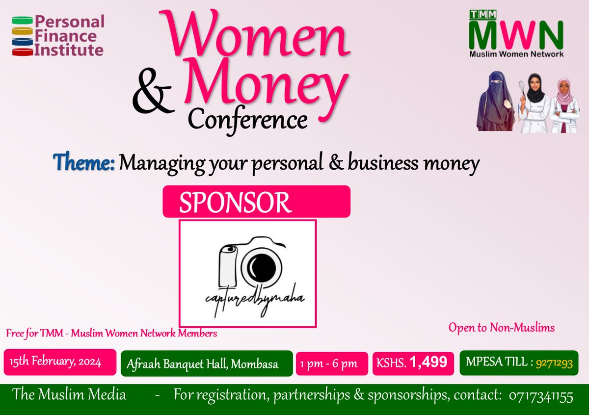 We are pleased to announce that Captured by Maha  is a sponsor in the Women and Money Conference that will be held on 15th February, 2024 in shaa Allah.