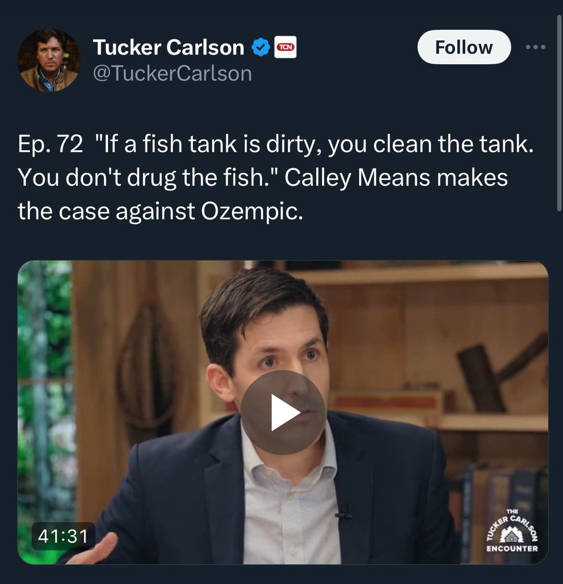 I don’t have any strong opinions on ozempic in particular, but as an aquarist, this is a terrible analogy. You absolutely do often put compounds/medicine in your fish tank if it’s “dirty,” because too much cleaning/water change can kill the fish.