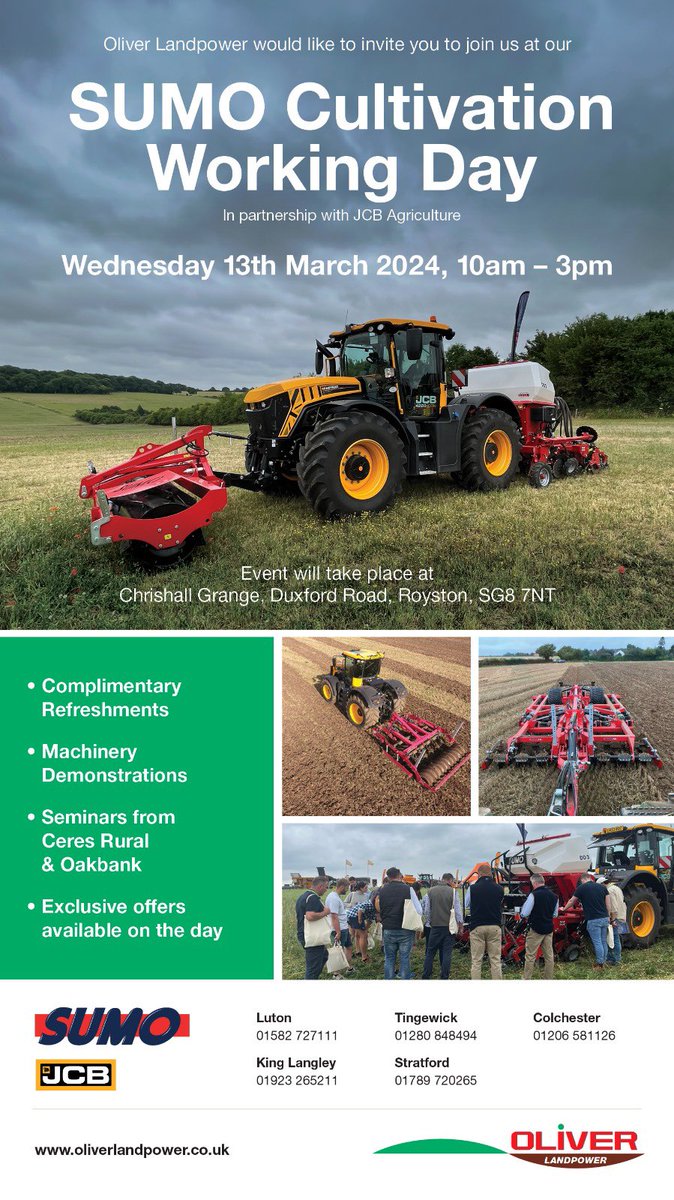 G3RALD_NORMAN's tweet photo. @OliverLandpower are Hosting a @SumoUKLTD Cultivation Working Day on March 13th at Chrishall Grange SG8 7NT in partnership with @JCBagriculture https://t.co/T6QEK9dpL6