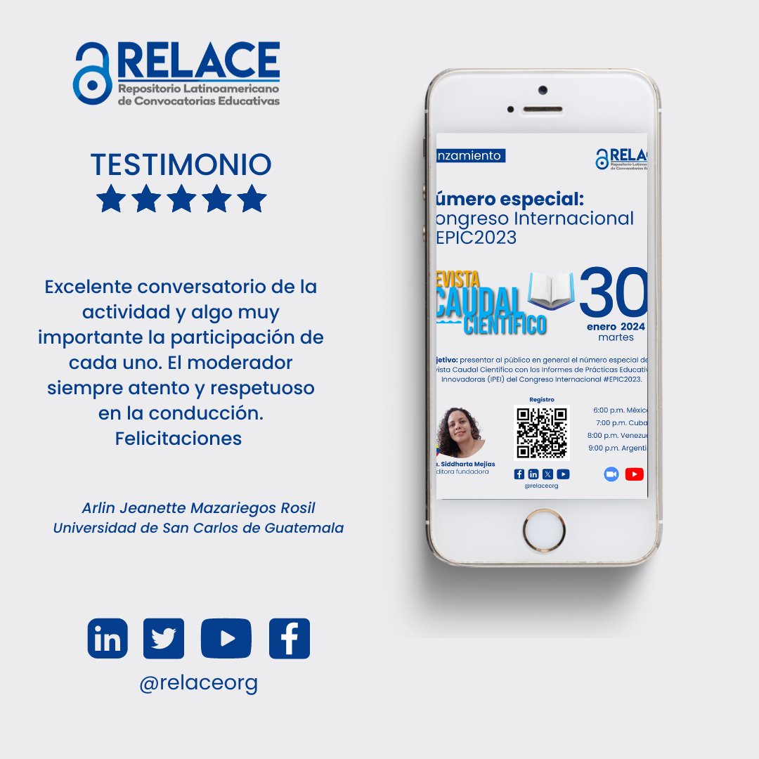relaceorg's tweet image. ¡Saludos, comunidad RELACE! Les agradecemos por hacer de #EPIC2023 un evento increíble.
¡Gracias a Arlín Jeanette Mazariego (Guatemala) por compartir tu valioso testimonio! 
Revive este momento
📌youtube.com/watch?v=nUS19K…

#EducacionInnovadora #SoyRELACE #TeamRELACE